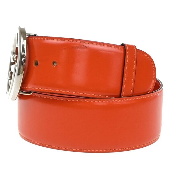 GUCCI GG Logo Interlocking Belt 75/30 Leather Orange SHW Italy 60KB122 - Picture 2 of 12